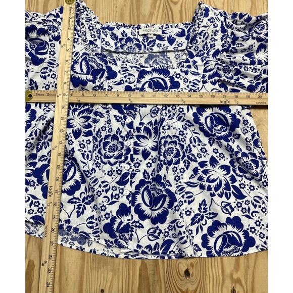 Rachel Zoe Women 3/4 Sleeve Button Linen Rayon Top Size M White Blue Floral - Picture 5 of 7